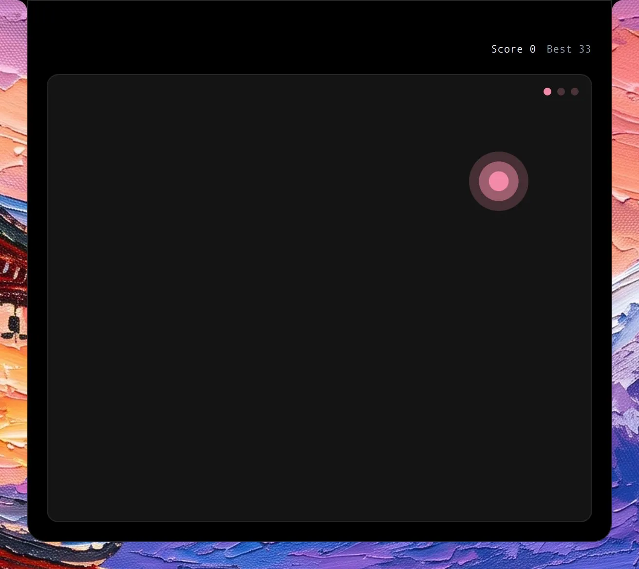 Target Smash in the island, mid-game: an empty board with one round pink target.