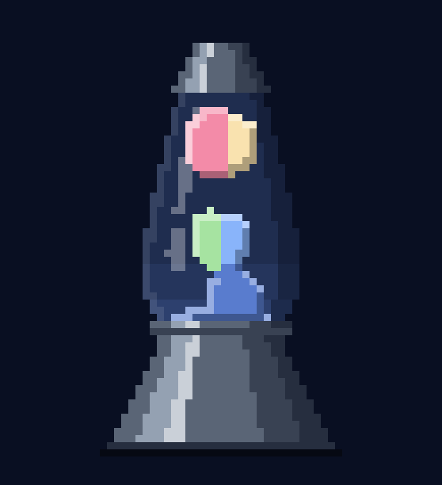 A pixel-art lava lamp, its wax rising and falling