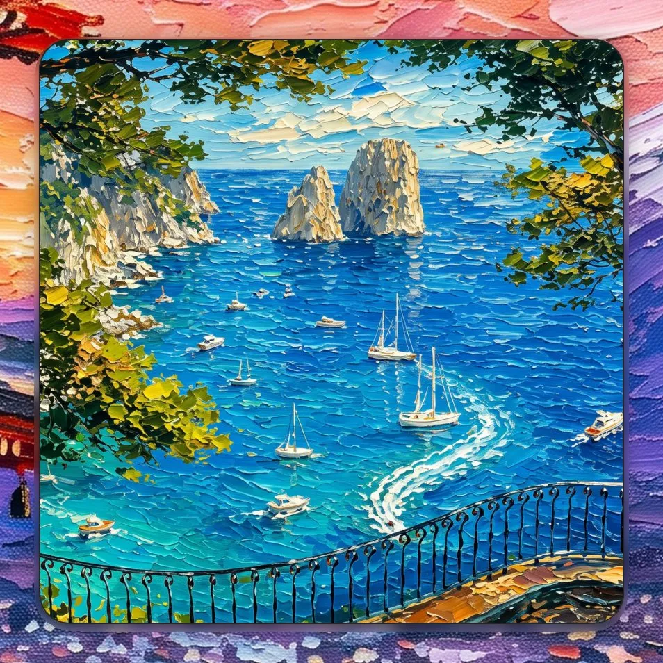 A photo widget in Modern: a painting of the Faraglioni off Capri, filling a large square edge to edge