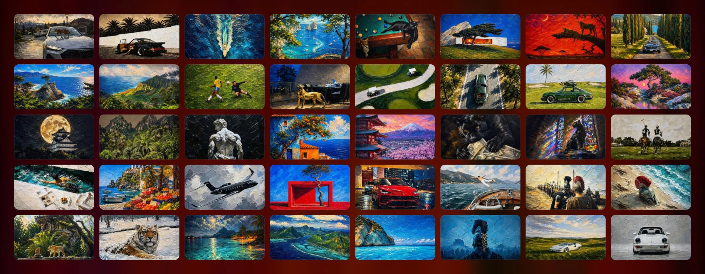 The forty wallpapers that come with the desk, in a grid