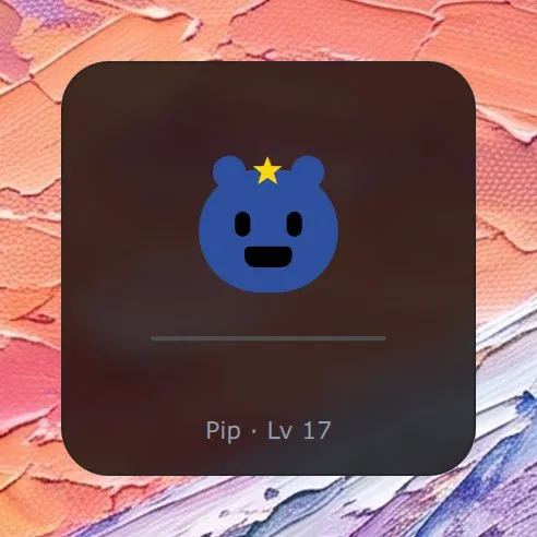 The Pet widget in Analogue: Pip's face over a level bar