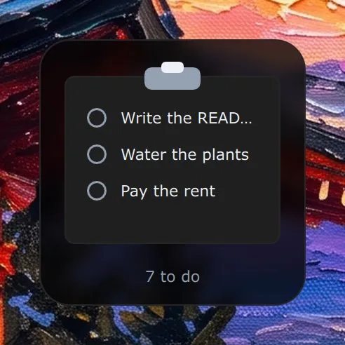 The Tasks widget in Analogue: a clipboard with three tasks