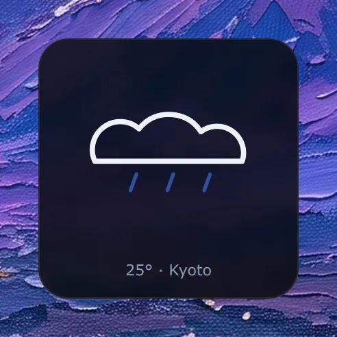 The Weather widget in Analogue: a rain cloud, 25° in Kyoto