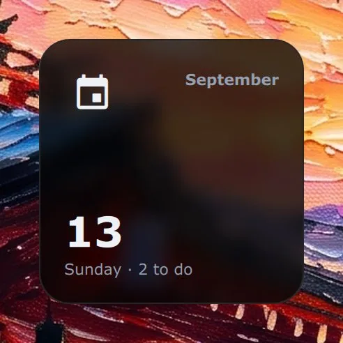The Calendar widget in Modern: Sunday the 13th, with 2 tasks to do