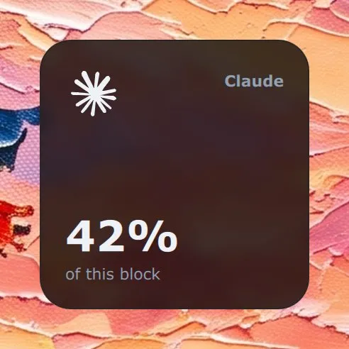 The Claude widget in Modern: 42 % of the session block used