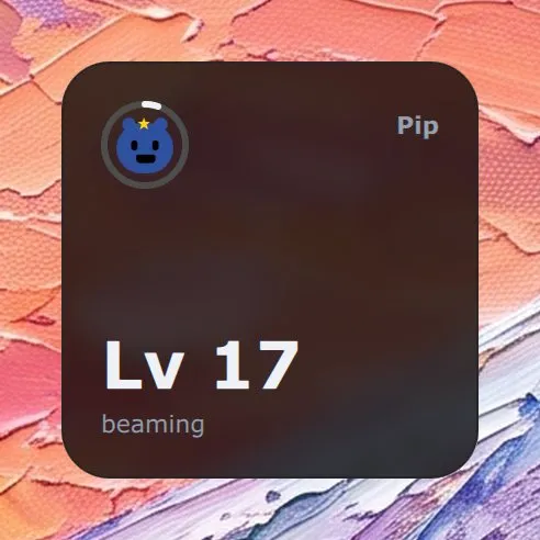 The Pet widget in Modern: Pip at level 17, beaming