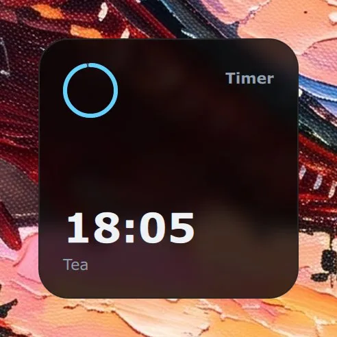 The Timer widget in Modern: 18:05 left on a timer called Tea