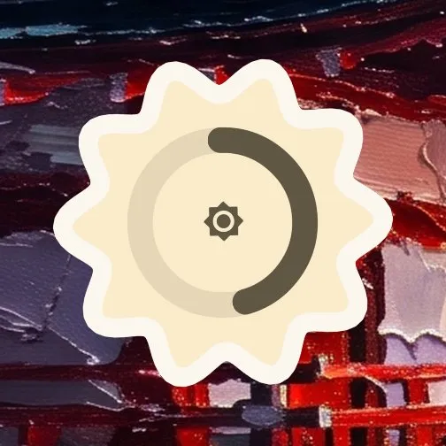 The Brightness widget in Sticker: a sun-shaped cream sticker with the level on a ring round the glyph