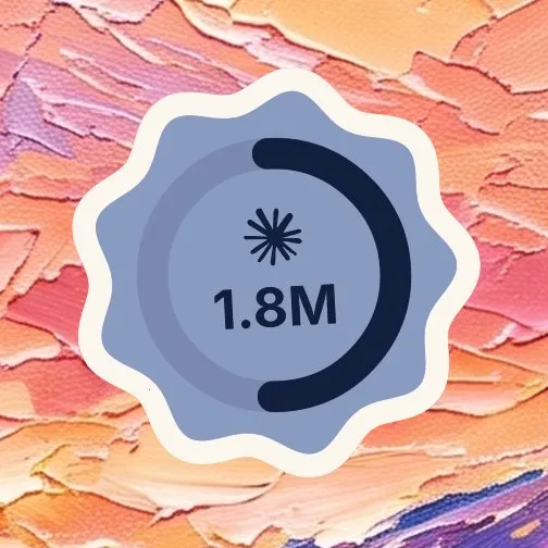 The Claude widget in Sticker: the Claude mark and 1.8M on a lobed sticker, with a ring for what is used