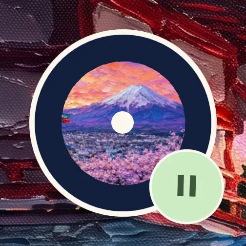 The Media widget in Sticker: the record as a round sticker with the cover on it, and a round pause button