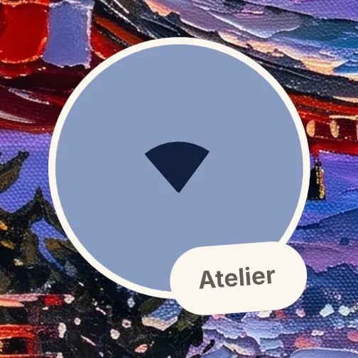 The Network widget in Sticker: a disc with the Wi-Fi glyph, and Atelier on a tag