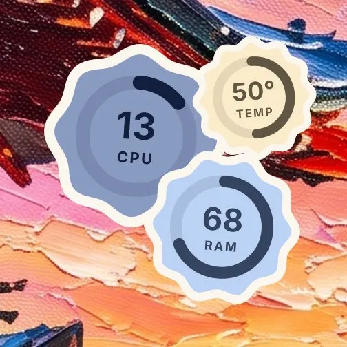 The System widget in Sticker: three badges: 13 CPU, 68 RAM and 50° temperature