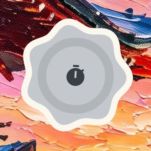 The Timer widget in Sticker: a stopwatch glyph on a grey seven-lobed sticker, idle