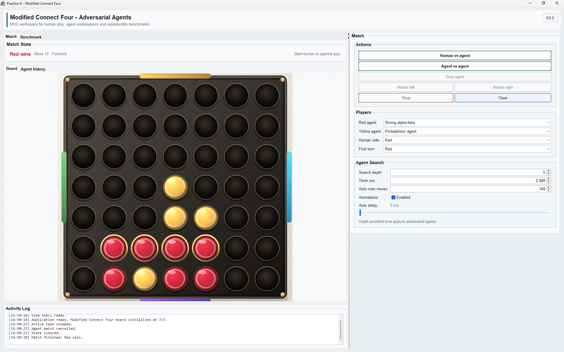 Modified Connect 4 Agent